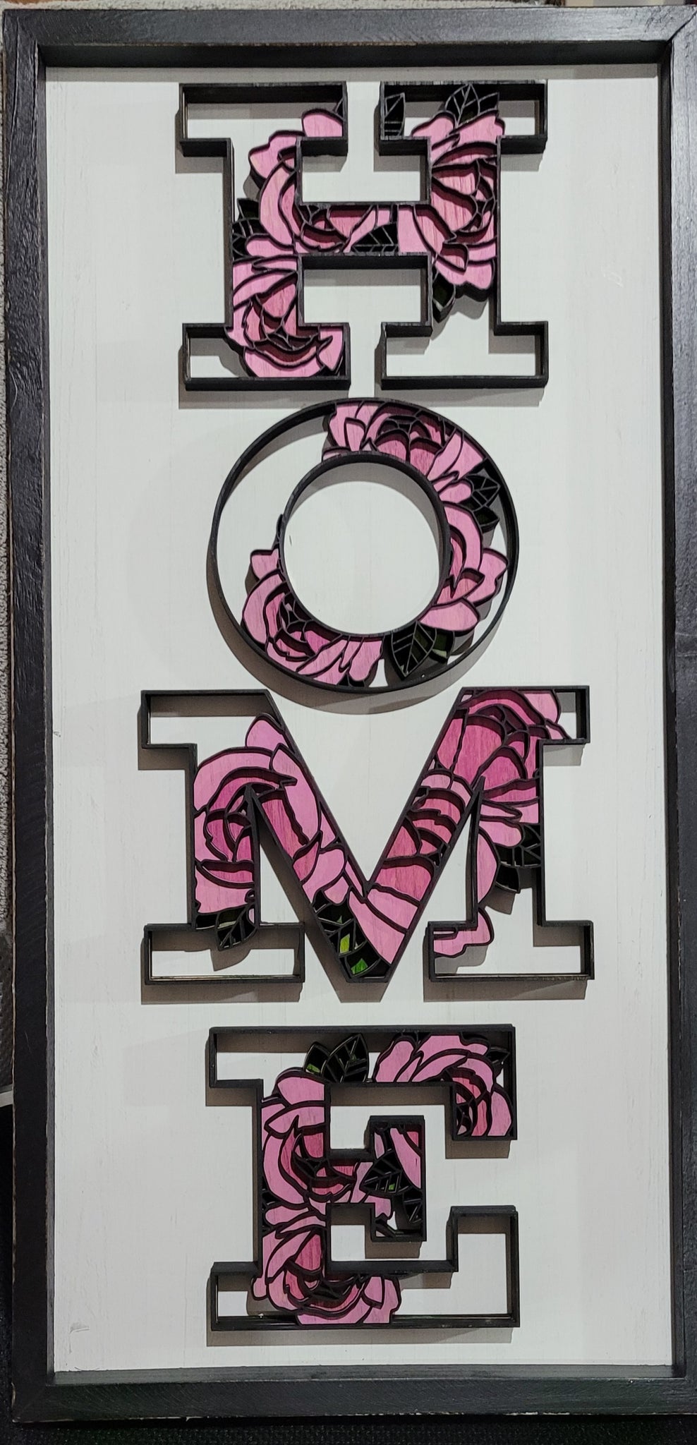 Layered floral HOME sign